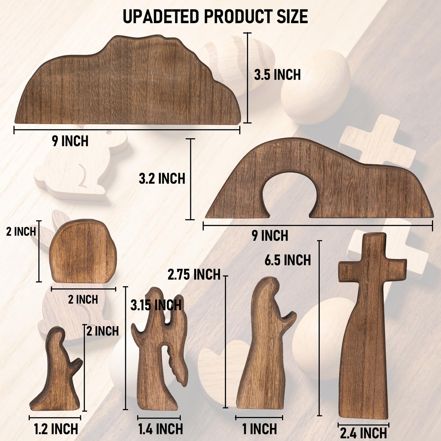 NEROSUN Empty Tomb Easter Scene and Cross Decoration, Wooden Jesus Resurrection Nativity Set, Religious Christian Tabletop Decor for Home Office Christian