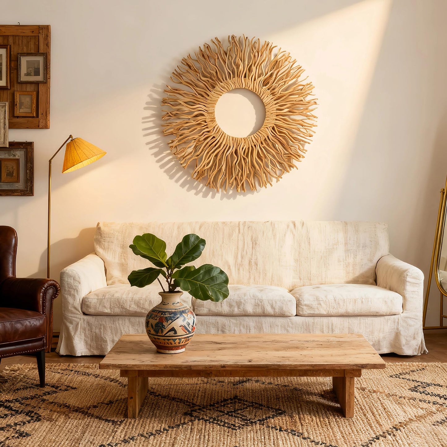 BDJBXK Large Boho Wall Art Decor – Unique Handmade Sunburst Mulberry Branch 27in Wall Art for Living Room, Bedroom, Office, Farmhouse & Home Décor