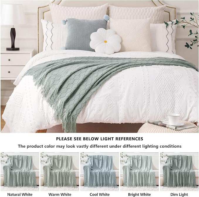 BATTILO HOME Sage Green Throw Blanket for Couch, Light Blue Knit Throw Blanket, Decorative Textured Sage Throw for Home Decor, 50"x60"