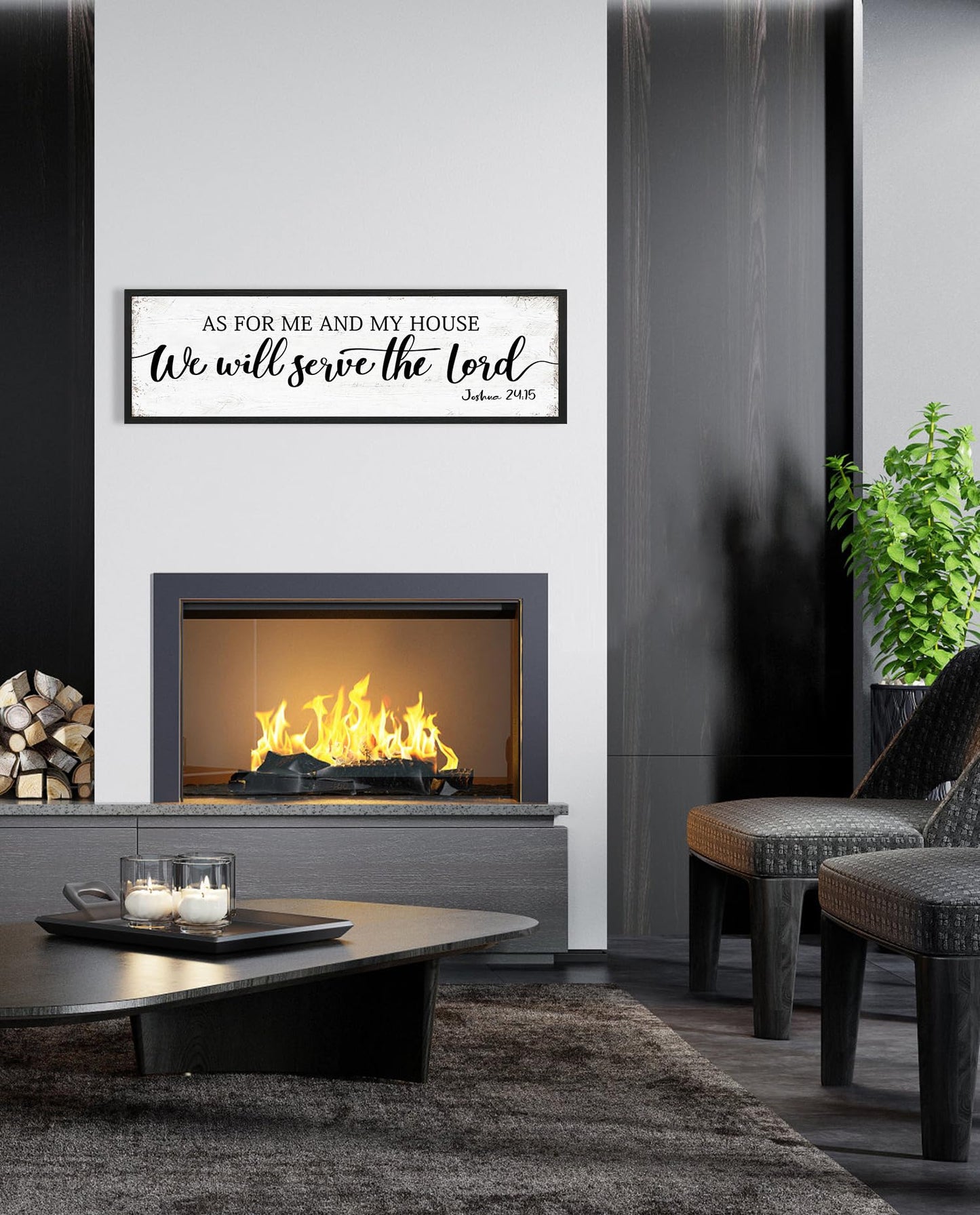 As for Me and My House We Will Serve the Lord Sign: Rustic Family Bedroom Signs Wall Decor Above Bed,Framed Country Wall Plaque Hanging Farmhouse Bible Verse Sign Christian Art Gifts 12" x 40"