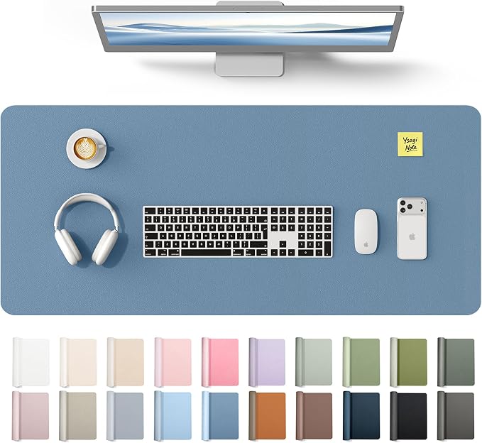 YSAGi Leather Desk Protector, Office Mat, Large Mouse Mat, Non-Slip PU Leather Blotter, Laptop Desk Mat, Waterproof Writing Pad for Office and Home(Blue, 42" x 17.2")