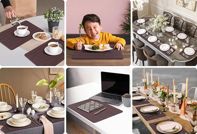 Aofmee Faux Leather Placemats Set of 6 - Waterproof - Wipeable - Washable - Heat Resistant - Anti Slip Stain Resistant Kitchen Dining Table Place Mats, Suitable for Indoor & Outdoor Use, Easy to Clean