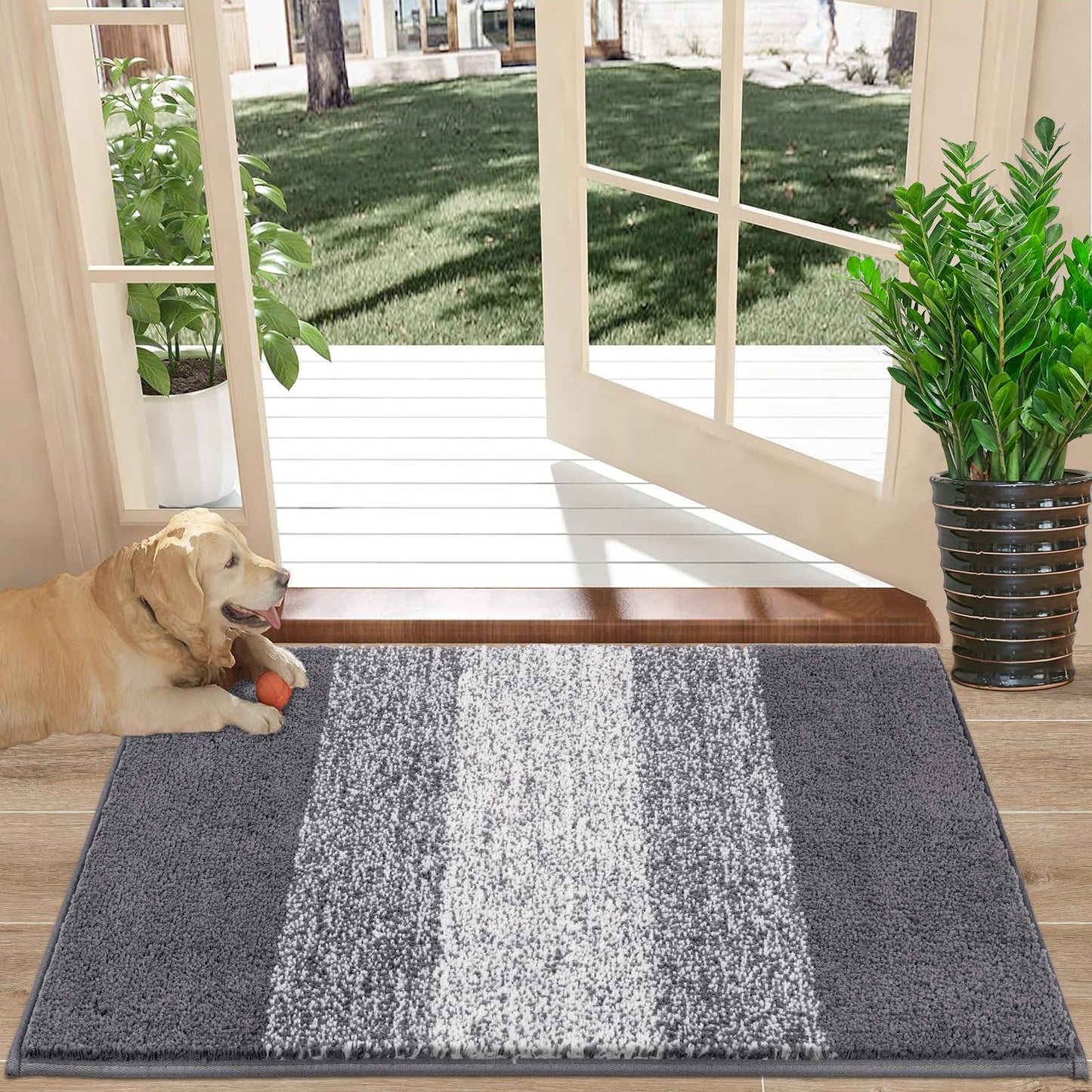 Vaukki Indoor Doormat Entryway Door Mat, Non Slip Absorbent Mud Trapper Mat Inside Floor Mat, Washable Door Carpet for Entryway (20''x32'', Grey)