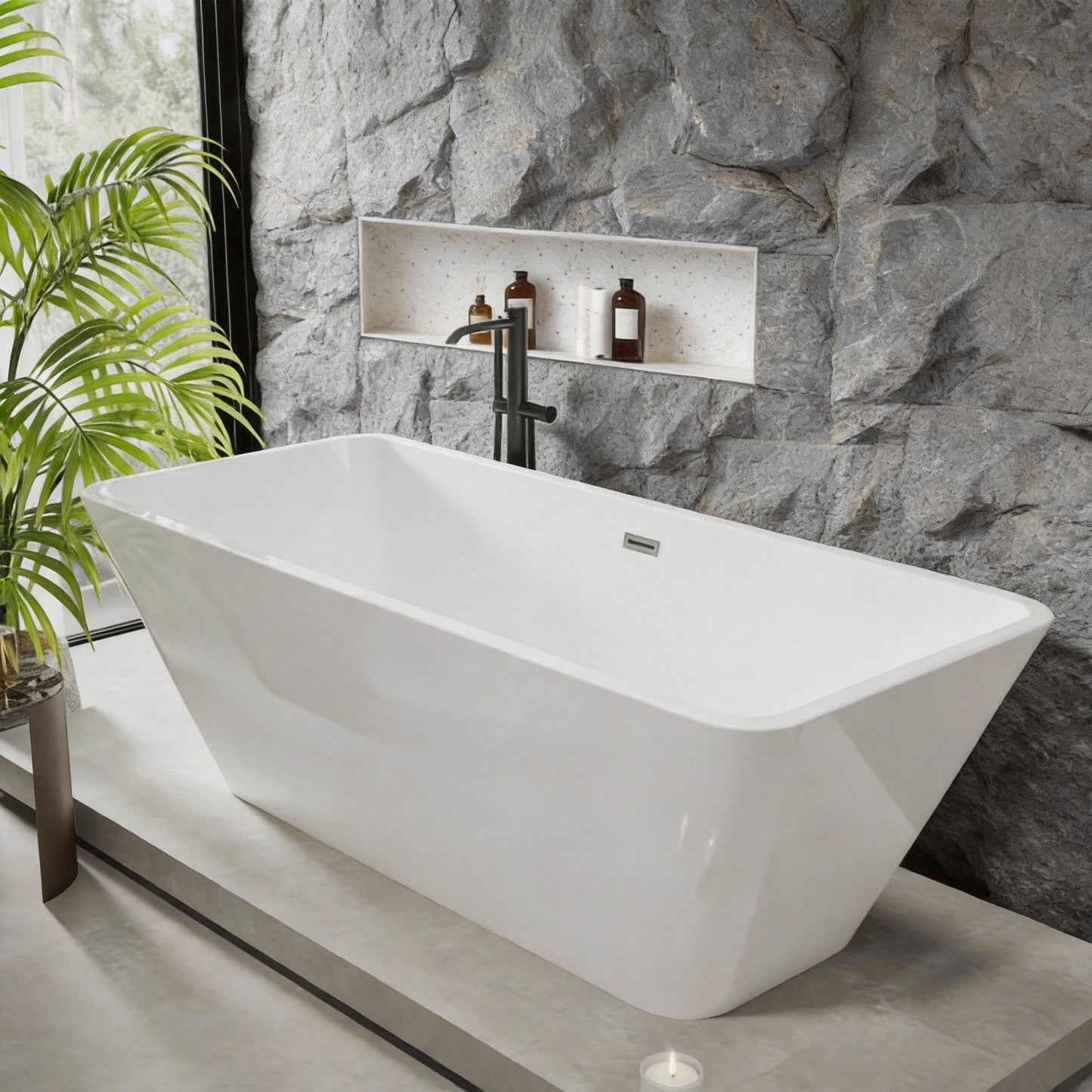 GarveeHome 66'' Acrylic Freestanding Bathtub, Deep Soaking Tub with Non-Slip Base, cUPC Certified Free Standing Tub, Chrome Drain Bath Tub, Modern Tub for Bathrooms, White