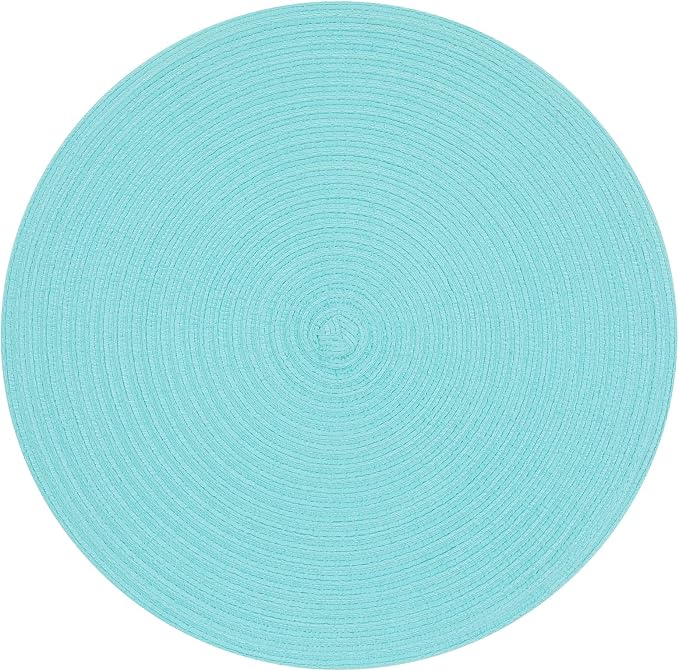 SHACOS Round Placemats Set of 4 Washable 15 inch Round Table Mats Cotton Polyester Woven Braided Place Mats for Dining Table Wedding Party Decor (Aqua, 4)
