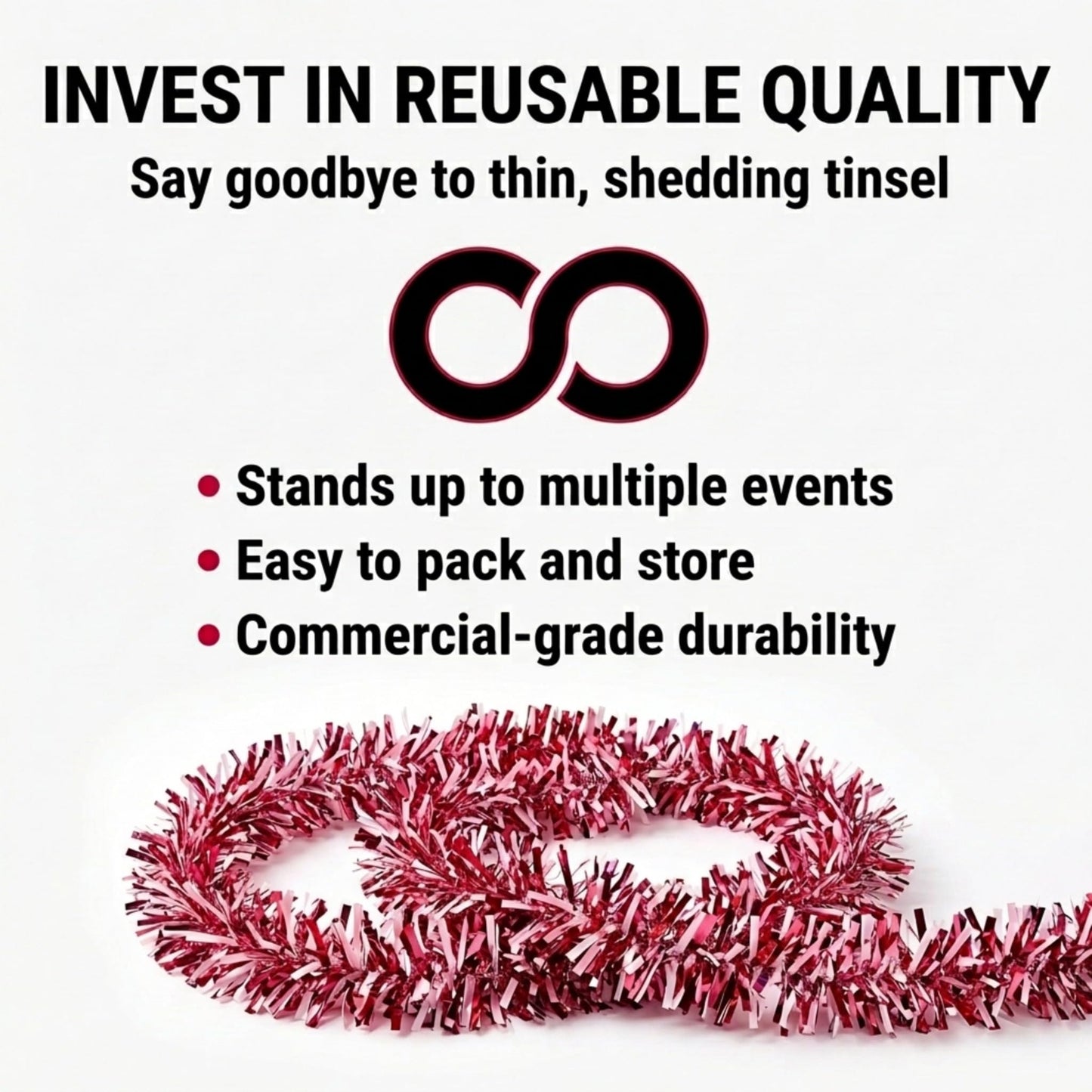 Anderson's Metallic Red, White & Pink Tinsel Twist Garland, 25ft Holiday Decoration, Christmas Tree Trim, Parade Float Decor, Party Supplies, Halloween, Graduation, Indoor/Outdoor Event Garland