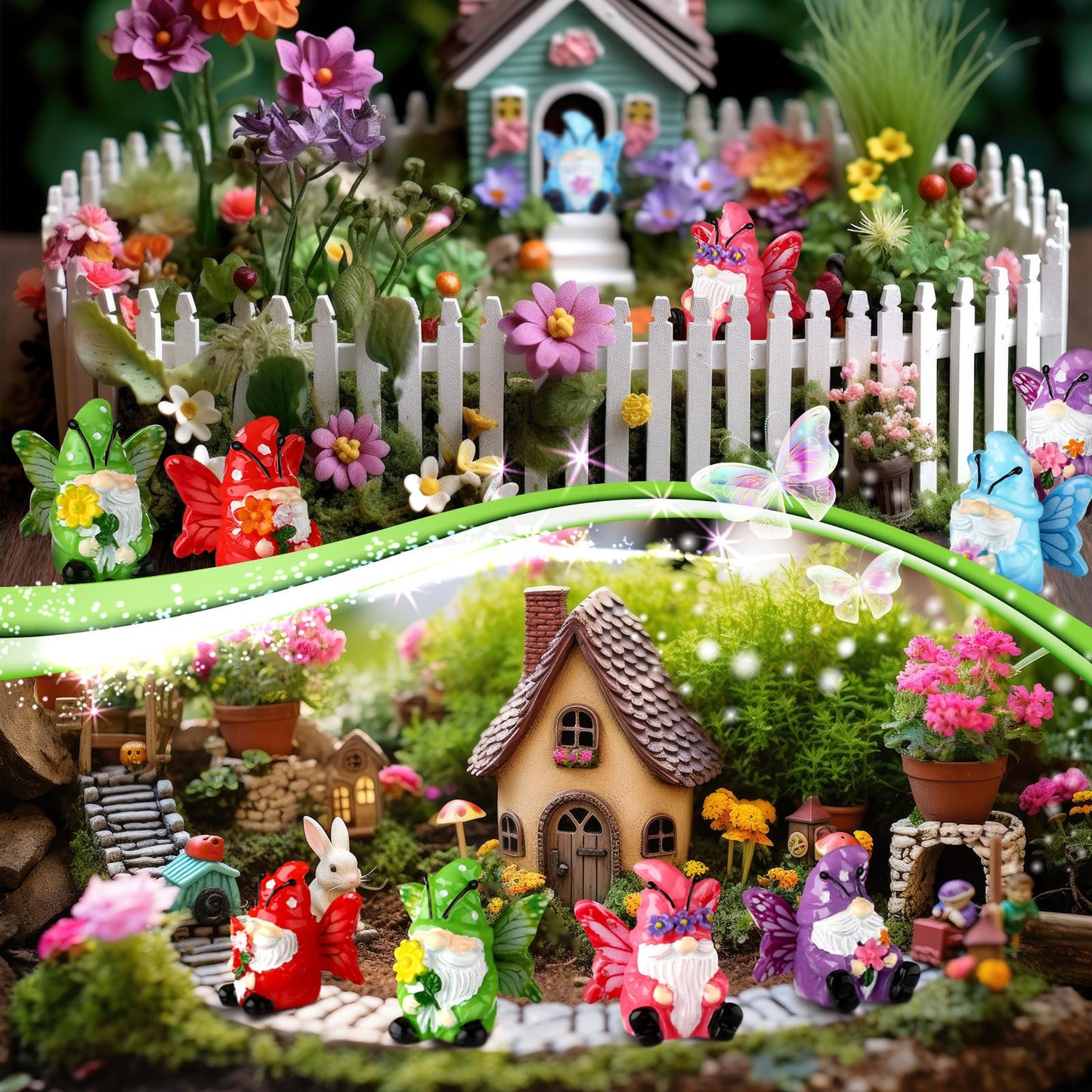 Wesiti 40 Pcs Spring Decoration Butterfly Mini Resin Gnomes 1.18 Inch Spring Miniature Figurine Statues Tiny Gnomes Decor for Table Dollhouse Desk Indoor Outdoor Home Garden Plant Pot
