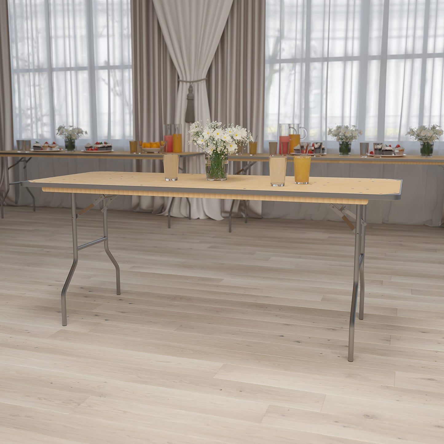 Flash Furniture Fielder 6-Foot Rectangular HEAVY DUTY Birchwood Folding Banquet Table with METAL Edges and Protective Corner Guards