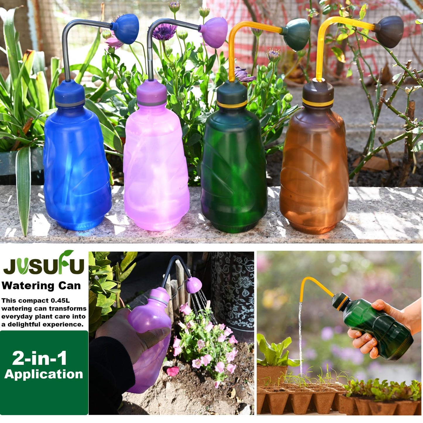 Watering Can for Seedlings, Tiny Watering Bottle for Small Desk Plants Andsucculent Plants 0.45L (Brown)