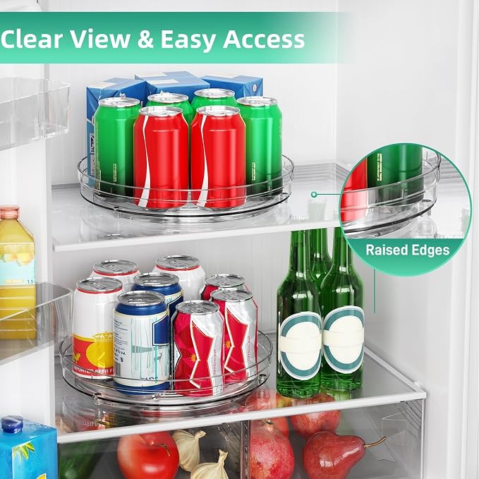 Optish 2 Pack Lazy Susan Organizer, 9.5" 10.7" Lazy Susan Turntable for Cabinet, Spice Organization for Cabinet, Refrigerator, Pantry, Closet, Countertop, Non-Skid Turntable Organizer, Clear