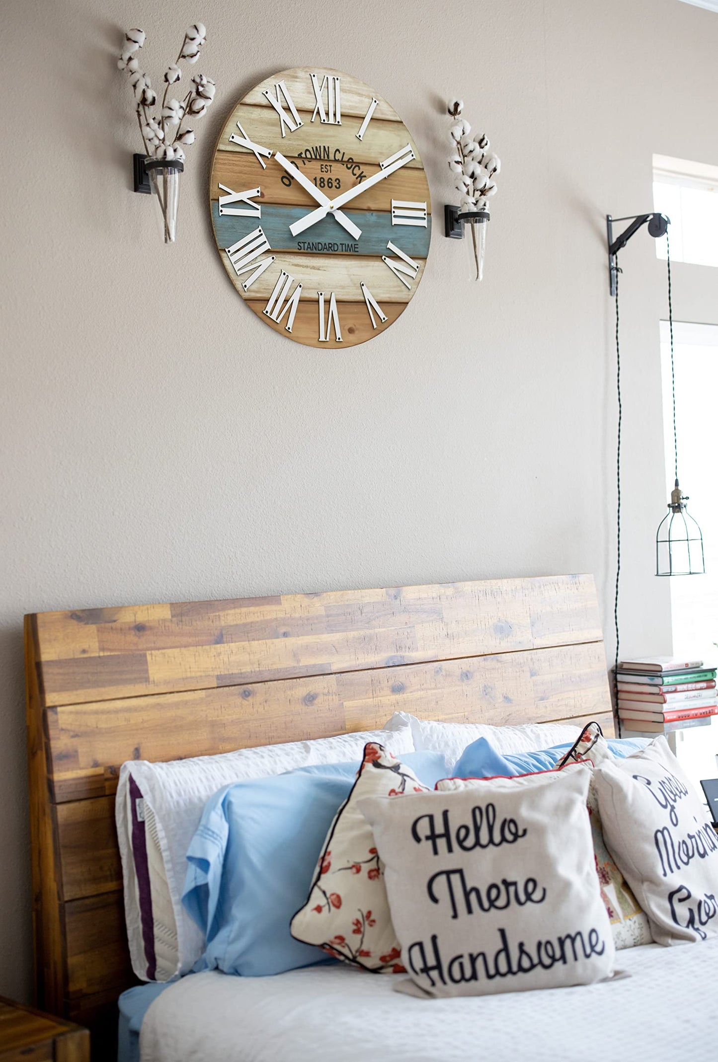 Oldtown Clocks 24" Wooden Multi-Color Maritime Coastal Beach Large Roman Wall Clock (Blue, 24 inch)