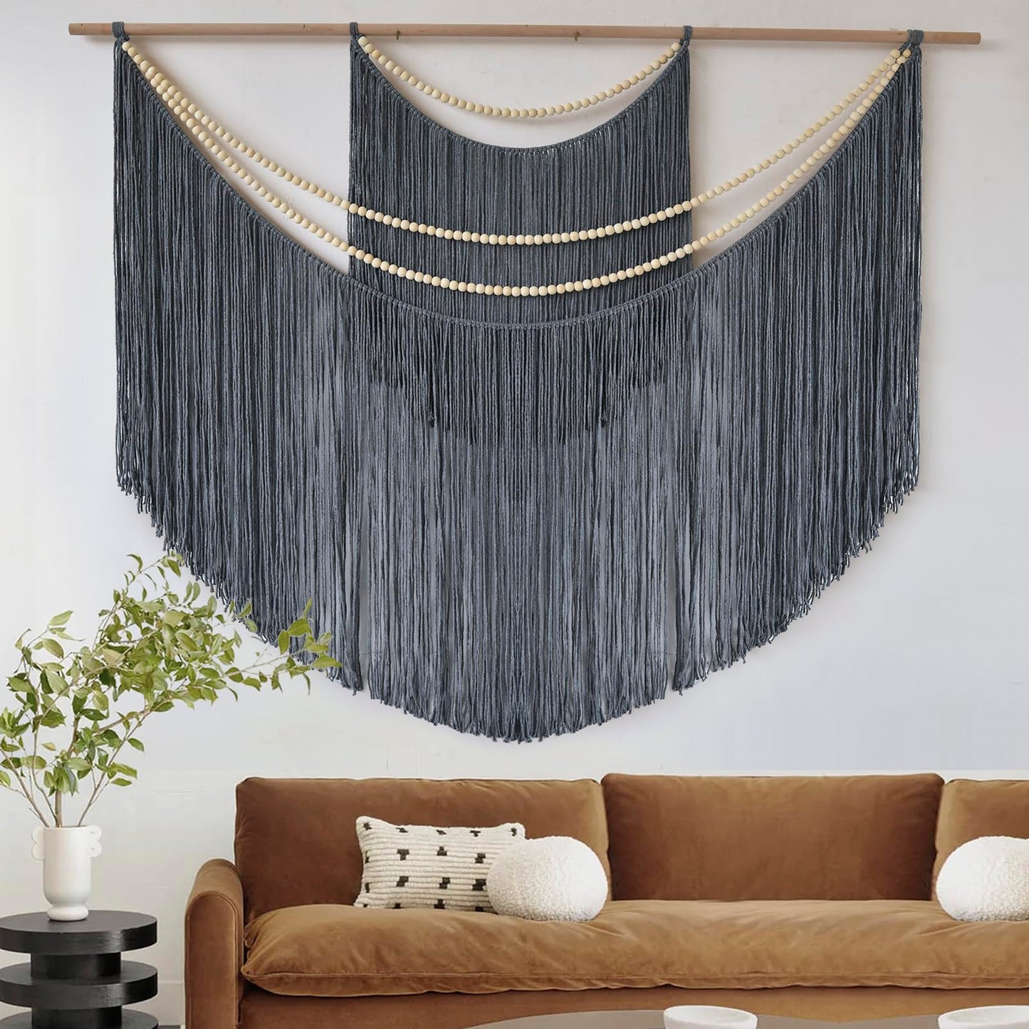 Jakalin Macrame Wall Decir Large Grey Fiber Yarn Wall Art Handmade Craftsmanship Boho Wall Decor Home Room Wall Decor,57" W x 46" L