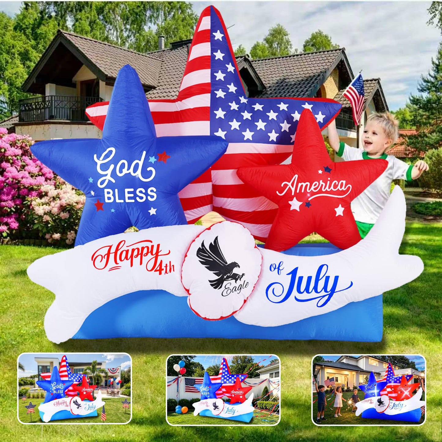 GIFTFIND 7.2FT 4th of July Inflatables Outdoor Decorations, Inflatable Star Decoration, Built in LED Lights Blow up Memorial Patriotic Inflatable Independence Day Decor for Party Procession Yard