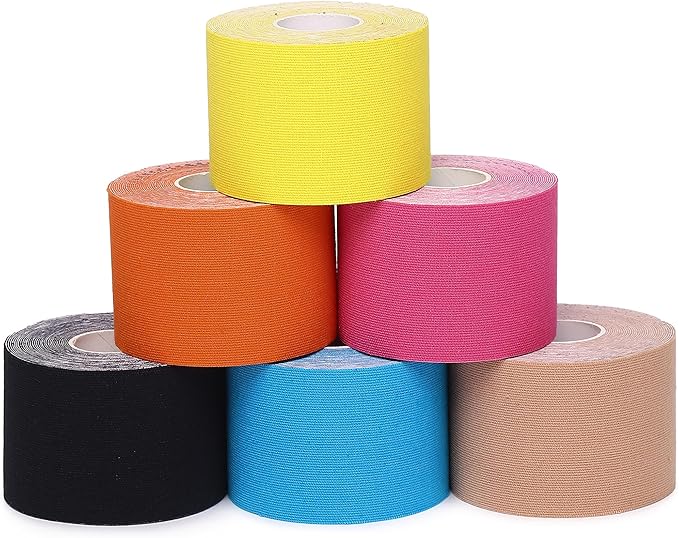Kinesiology Tape 6 Rolls, Waterproof Kinetic Tape Muscle Tape for Injured Muscle Recovery & Joints Support, 2 Inch x 16.4 Feet Roll (Multicolour)