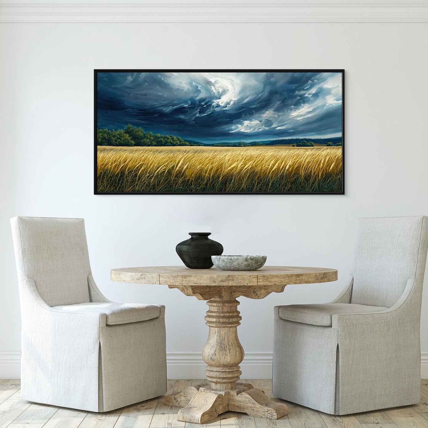 yiijeah Blue Abstract Canvas Wall Art - Rustic Wall Decor Living Room Bedroom Office Paintings Picture Framed Artwork for Walls Forest Landscape Sky Black Cloud Home Decoration