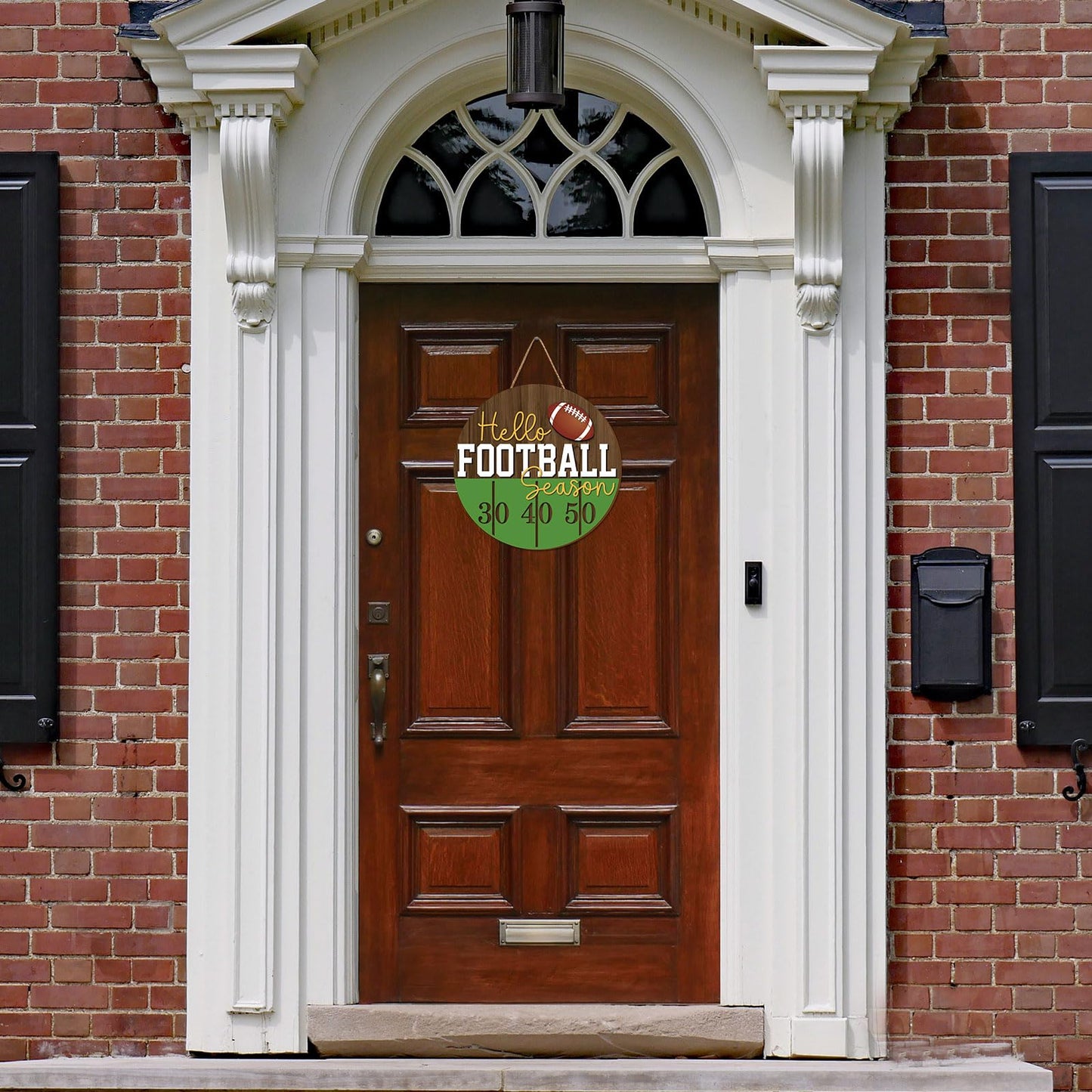 Whaline Football Wooden Hanging Sign Hello Football Season Wall Plaque Sports Game Welcome Wreath Sign Door Hanger for Farmhouse Home Wall Window Porch Tabletop Party Decor Supplies,11.4 Inch