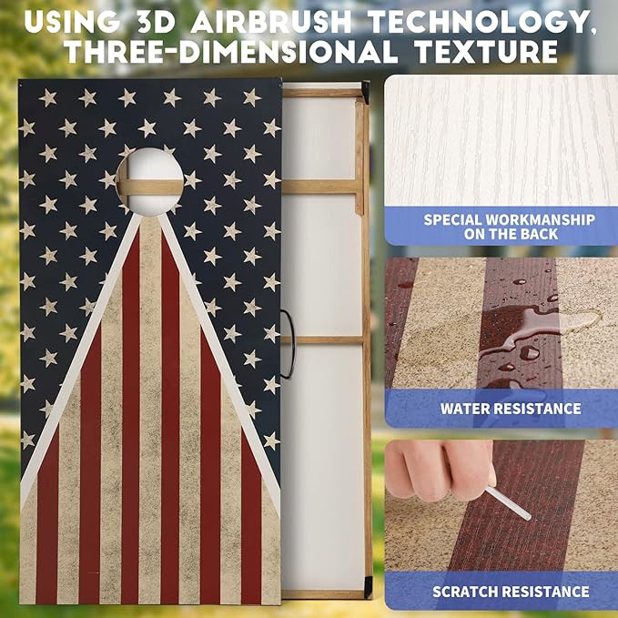 Cornhole Set, Corn Holes Outdoor Game, Regulation Cornhole Boards, Portable Cornhole Set, Classic American Flag Cornhole Set Includes 2 Boards, 8 Cornhole Beans Bags & Carry Case