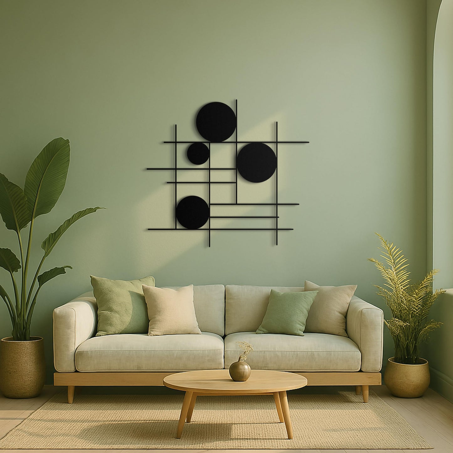 pluviart Luxury Modern Geometric Metal Wall Art – Abstract Circle & Line Sculpture, Minimalist Black Wall Decor for Living Room, Bedroom, Office, Contemporary Luxury Home Decoration (27"x25")