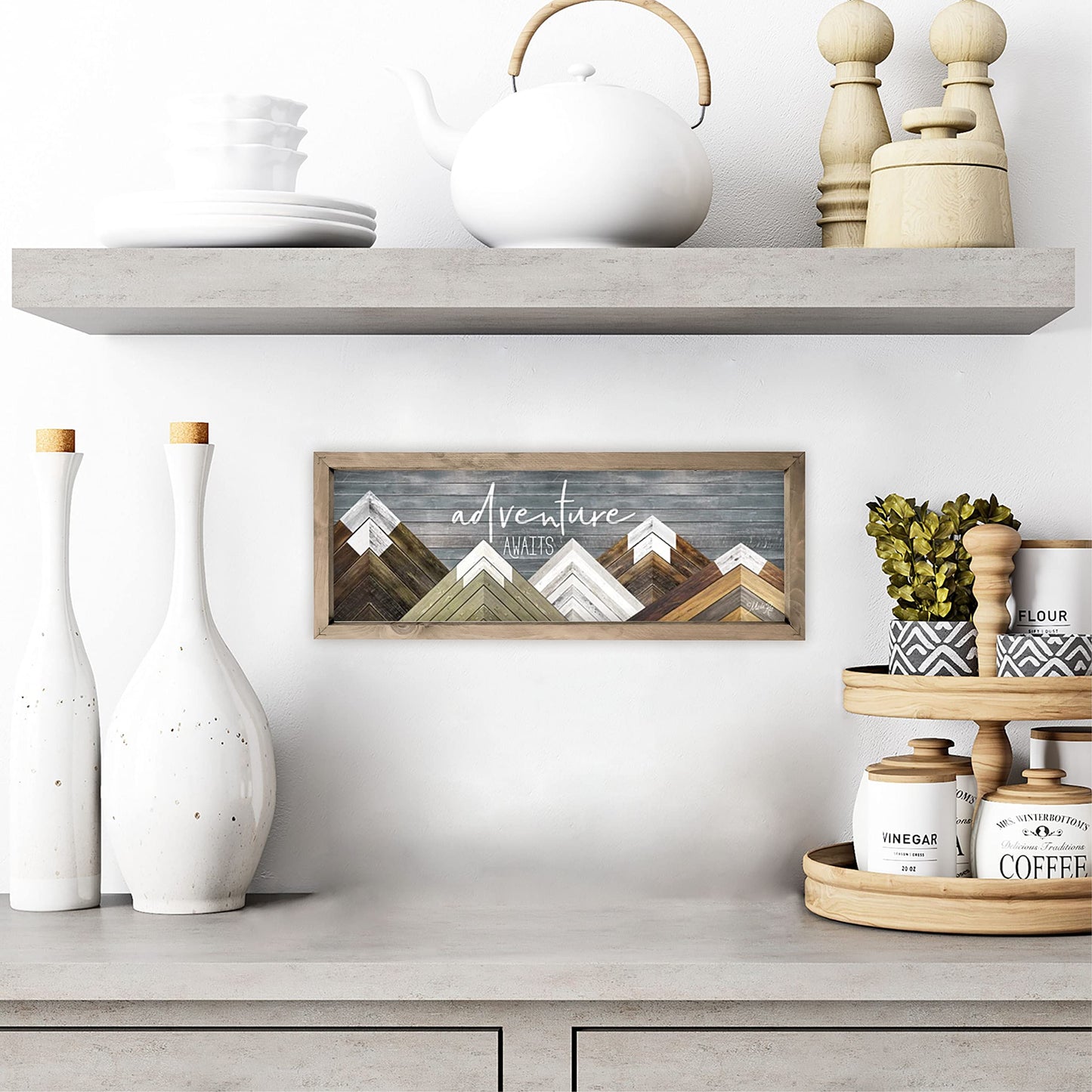 MRC Wood Products Adventure Awaits Rustic Style Wall Décor Sign With Frame 6x18