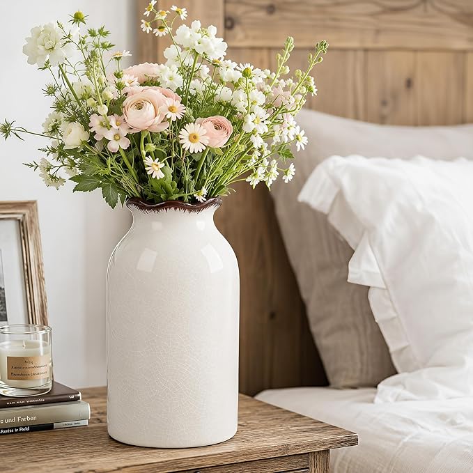White Vase Ceramic Crackle Floral Vase for Modern Minimalism Nordic Home Bookshelf Living Room Table Centerpiece Decor