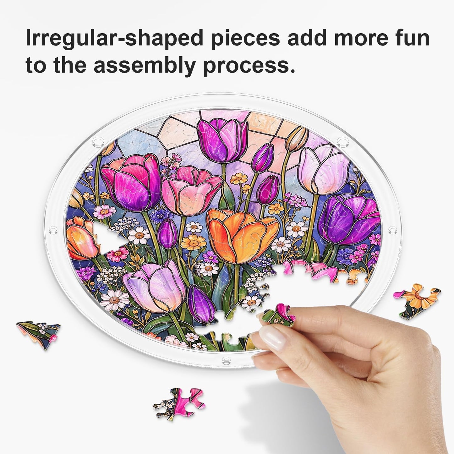 AOSERI Acrylic Puzzle Suncatcher Window Hanging, Tulip Garden Sun Catchers DIY Crafts Puzzle for Adults Home Garden Decor Gifts for Women, Men, Wife, Mom-8.9 in