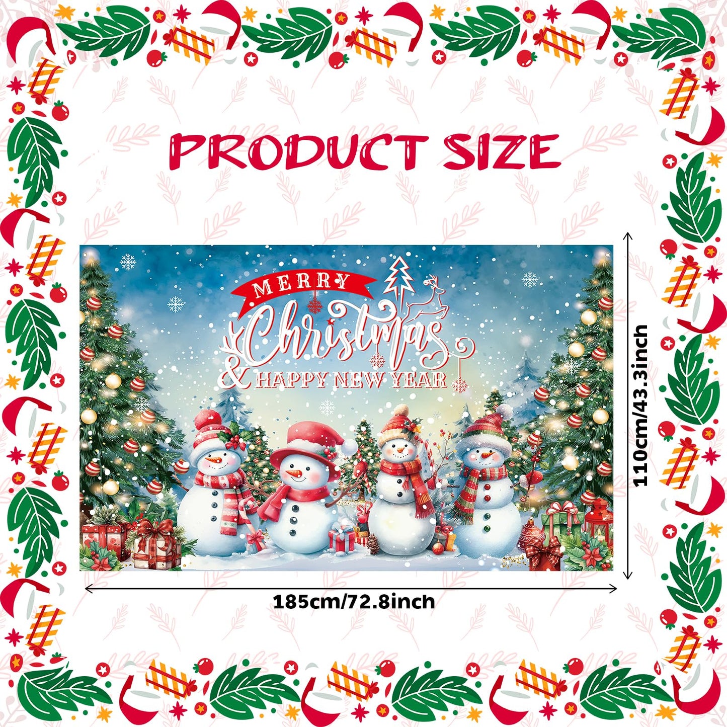 HILAVO 6x3.6ft Large Christmas Banner Backdrop, Snowman Merry Christmas Banner Indoor Xmas Photography Background Party Decoration for Xmas New Year Party Photo Booth Wall Hanging Decor