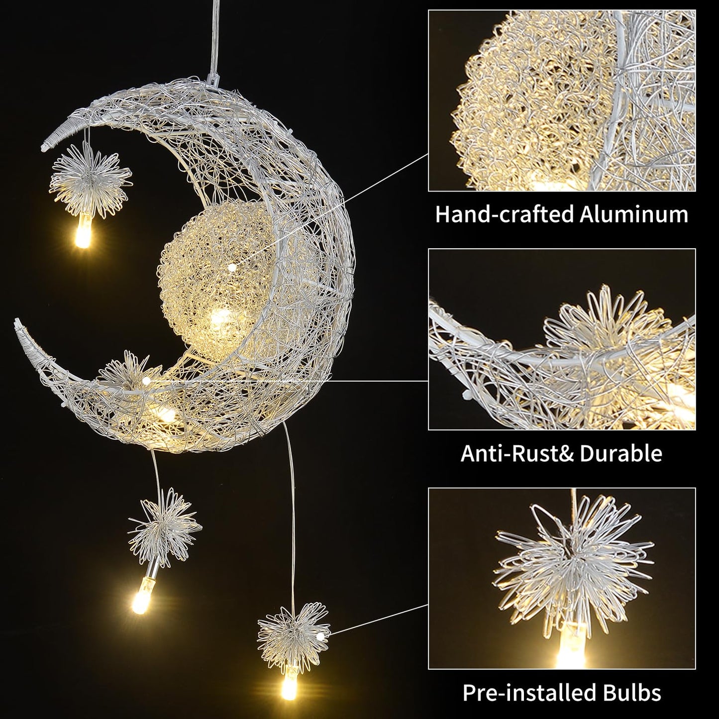 TISLYCO Kids Ceiling Light, Moon Chandelier, Girls Chandelier for Bedroom, Nursery Light Fixture