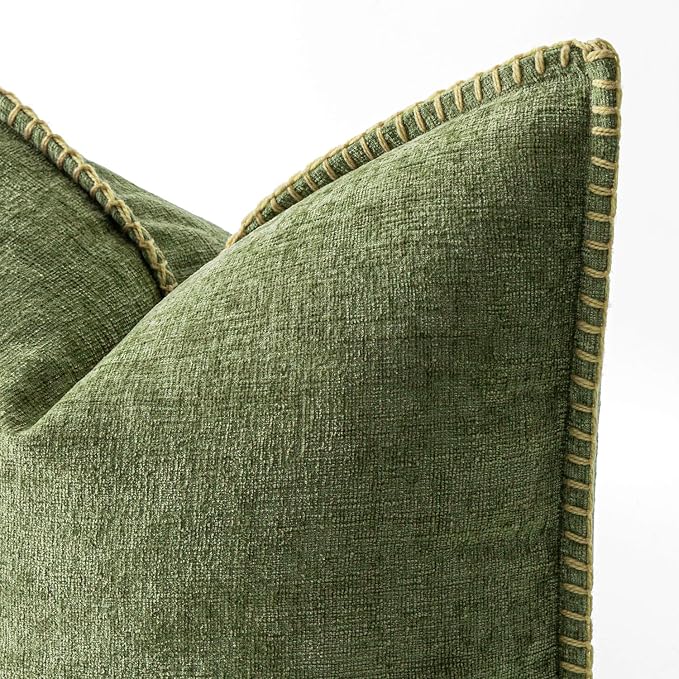 MIULEE Pack of 2 Euro Sham Pillow Covers 24x24 Inch Sage Green Farmhouse Decorative Throw Pillow Covers with Stitched Edge Soft Chenille Solid Dyed Summer Pillow Covers for Bed Sofa Couch Living Room