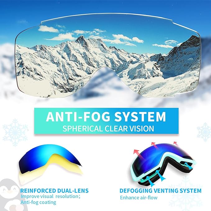 Freela Kids Ski Snowboard Goggles for Toddler(3-14) Youth Anti Fog Anti UV Goggles Girls Boys Snow Skiing Equipment