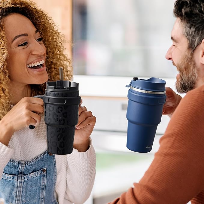 20 oz Insulated Coffee Mug Tumbler with Handle, Stainless Steel Travel Mug Tumbler with Lid and Straw, Double Wall Vacuum Leak Proof Ice Coffee Thermal Cup, Lavender Glitter
