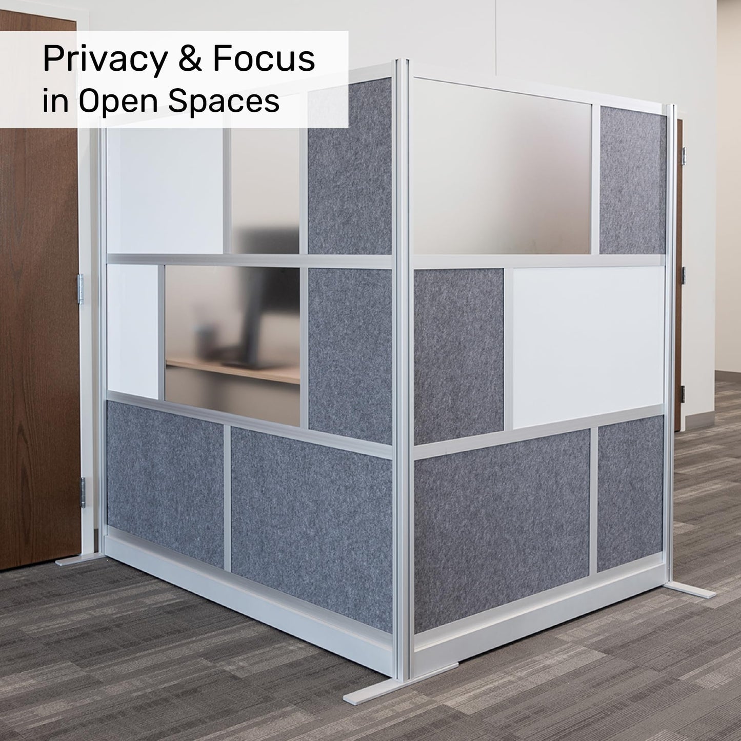 Workflow Modular Wall | Room Divider with Whiteboard, Sound Dampening, & Frosted Acrylic Panels | Expandable Office Partition for Privacy & Stability (53" x 48")