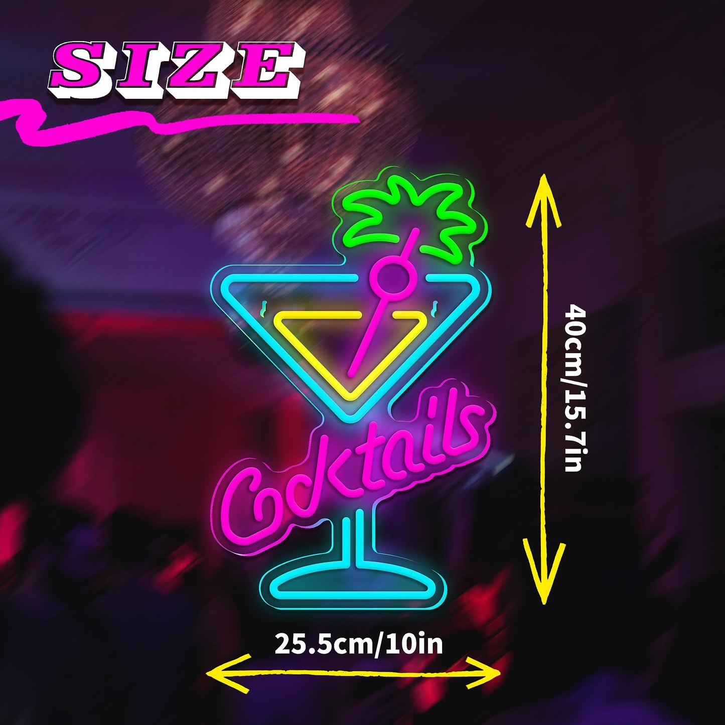 Cocktails Neon Sign Cocktail Glass LED Neon Signs Art Wall Lights for Beer Bar Decor Dimmable USB Powered Martini LED Neon Light for Party, Cocktails Bar, Pub, Night Club, Man Cave Decoration