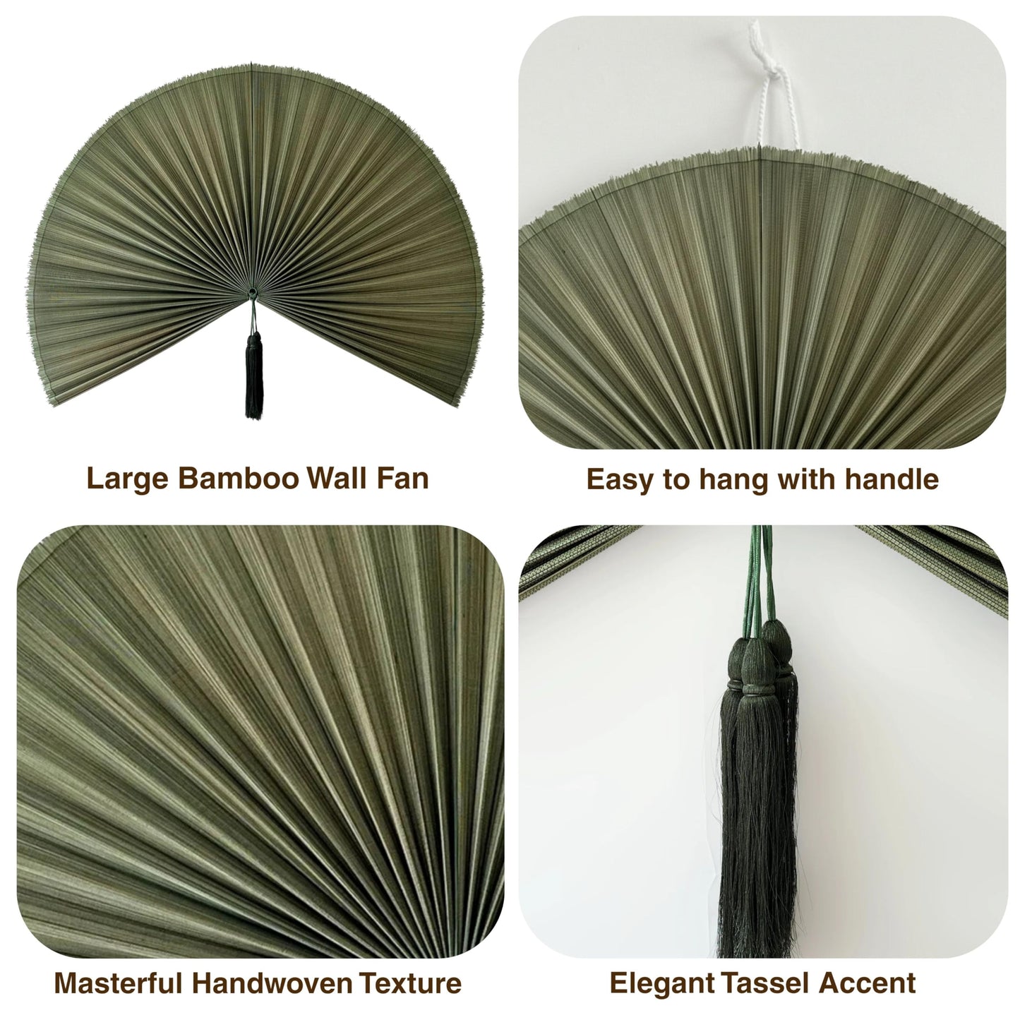 Chicvillage Fan Wall Decor 60", Fan Decor for Bedroom, Wall Fan Decor Large Bamboo Handwoven Art, Decorative Fans for Wall, Boho Headboard Hanging (Green)