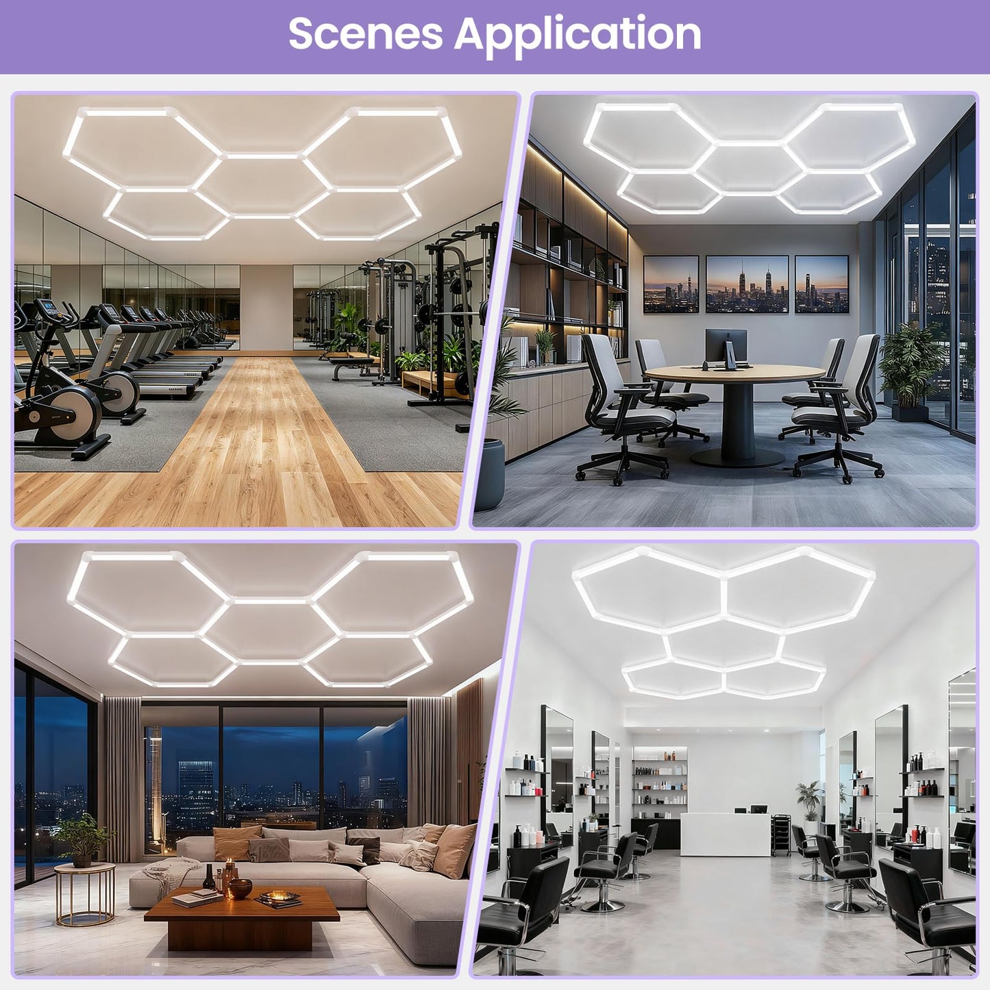 X-Litall Hexagon Garage Led Lights Dimmable- Hexagon LED Lights, 6500K 17280LM Car Ceiling Detailing Shop Lights for Garage, Basement, Workshop, Warehouse, Gym, Barber, Auto Beauty Shop 5-Pack