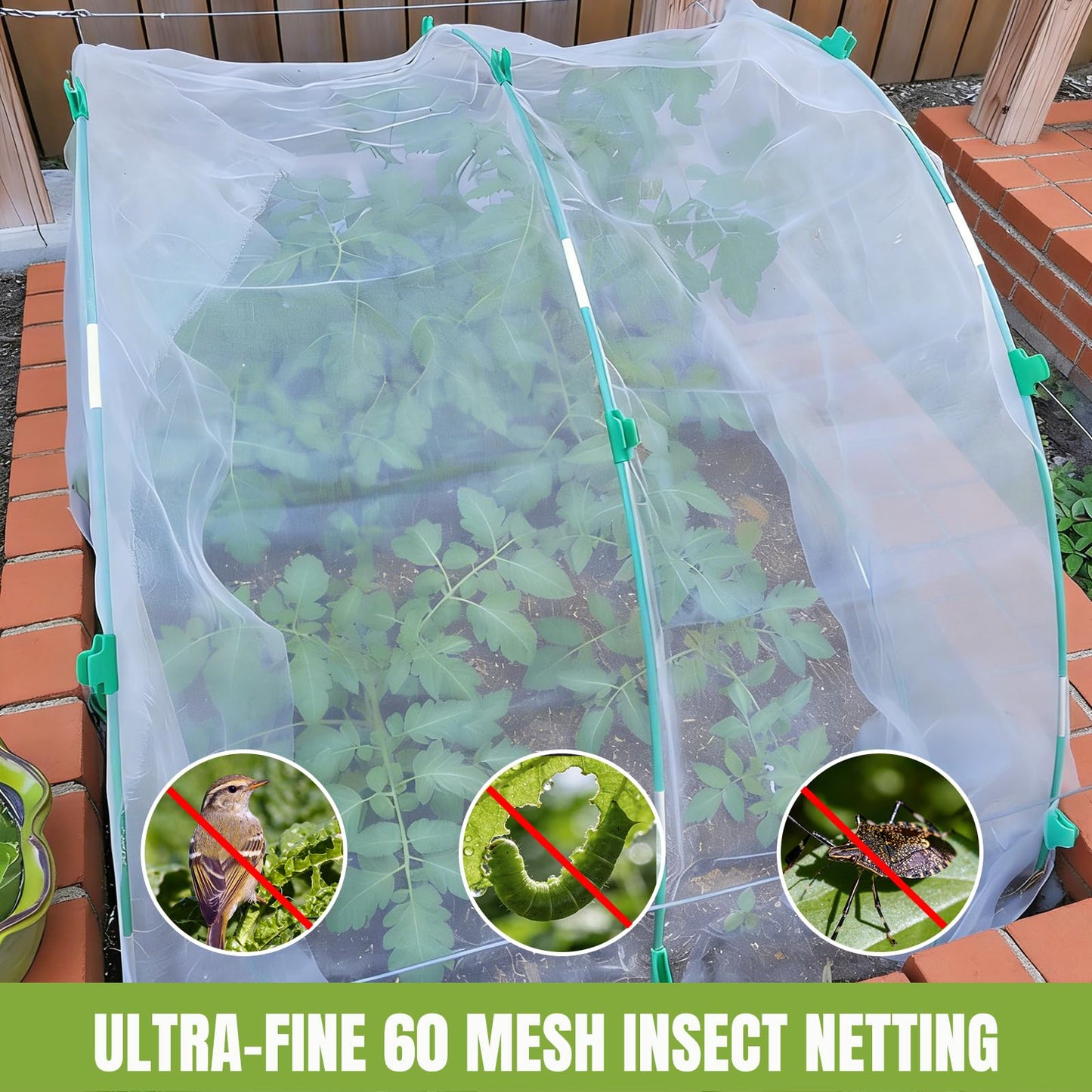 Gardynex Garden Netting Kit with 36Pcs Garden Hoops, 10x20FT Ultra-Fine Mesh | Insect Barrier for Vegetables, Fruits & Flowers | Raised Bed & Row Cover Protection