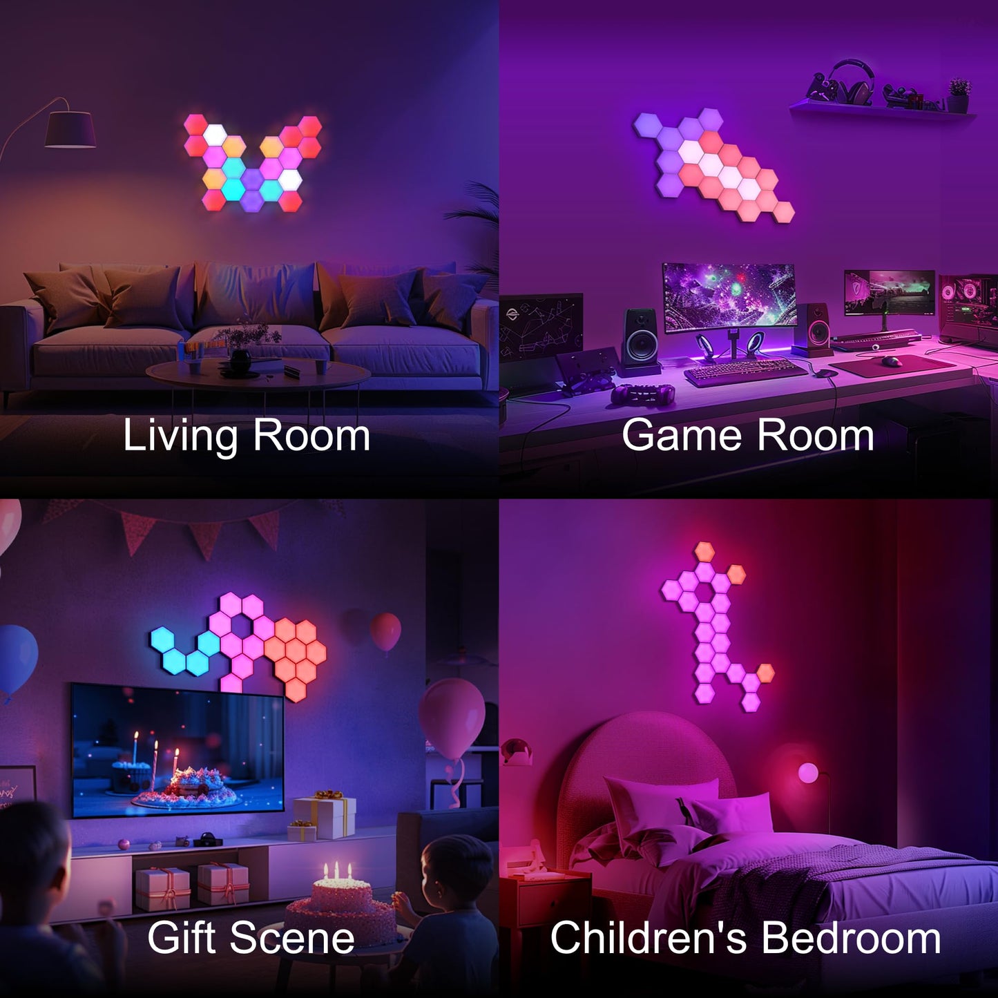 Kangtaixin Hexagon LED Lights 12 Pack - RGB Wall Panels with Music Sync, Smart App & Remote Control, DIY Modular Hex Light for Gaming Room, Bedroom, Living Room, Wall Decor