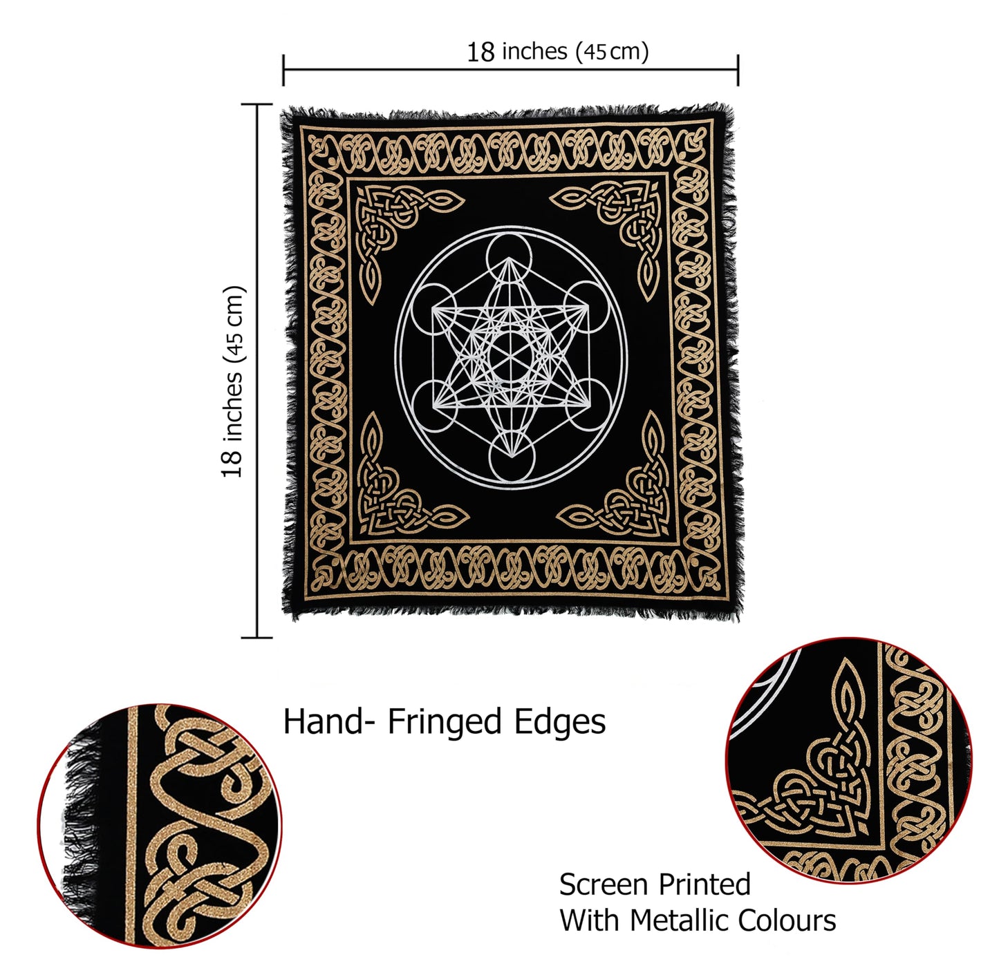 Indian Consigners Altar Cloth Hexagonal Metatron Witchcraft Alter Tarot Spread Top Cloth Wiccan Square Spiritual 18 by 18 Sacred (Hexagonal Metatron Gold Silver)