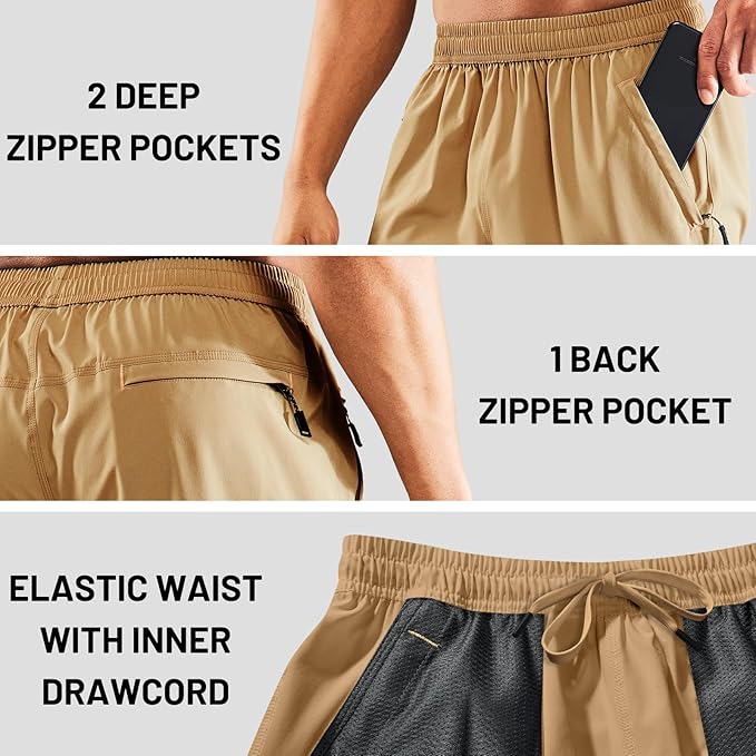 MIER Men's Quick Dry Running Shorts with Zipper Pocket, Elastic Waist Athletic Workout Exercise Fitness Shorts, 7 Inch