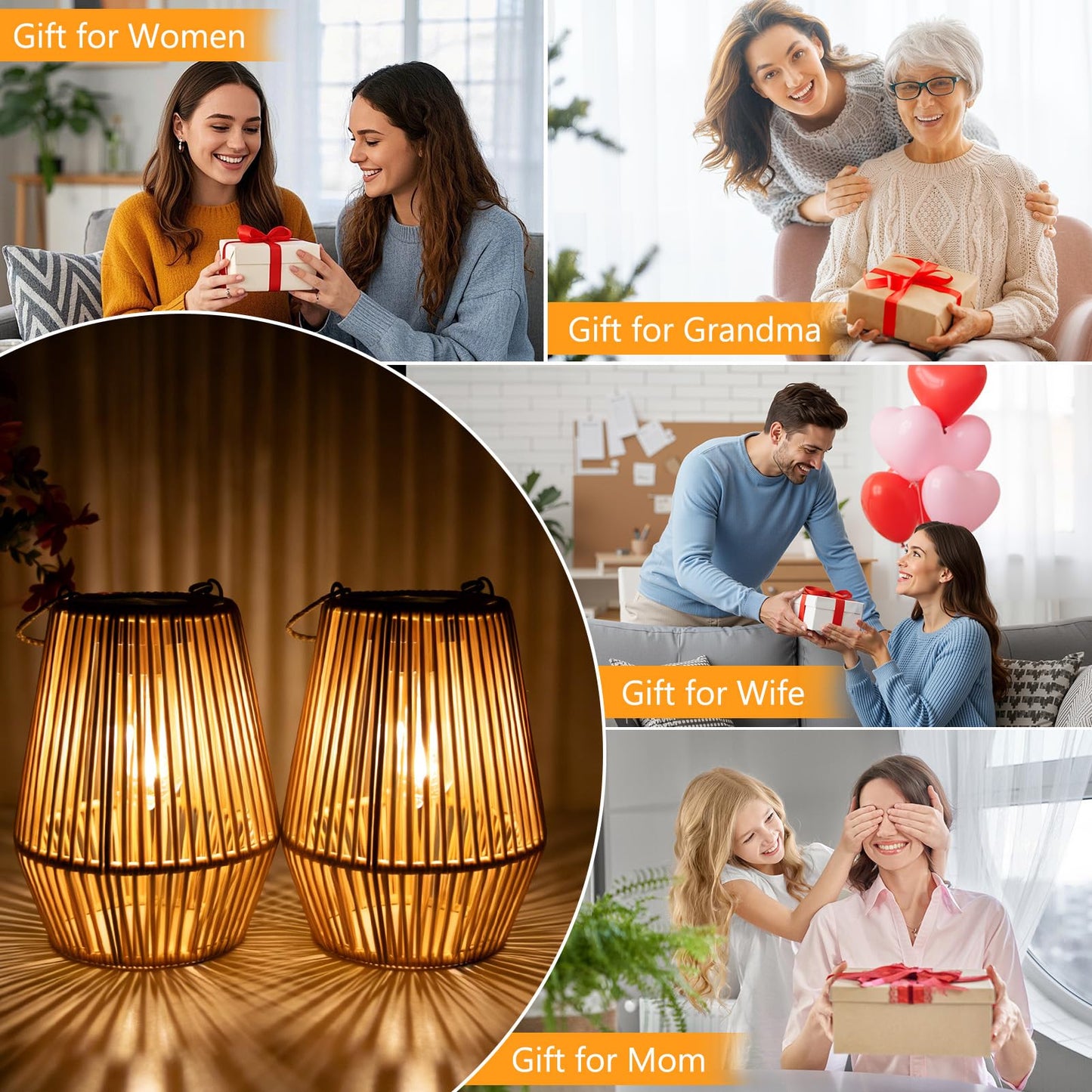 Solar Lanterns Outdoor Waterproof, Hanging Solar Lanterns Outdoor Gifts for Women Mom Grandma LED Garden Decor for Yard, Patio, Backyard, Porch, Trees, Lawn, Pathway (2 Pack)