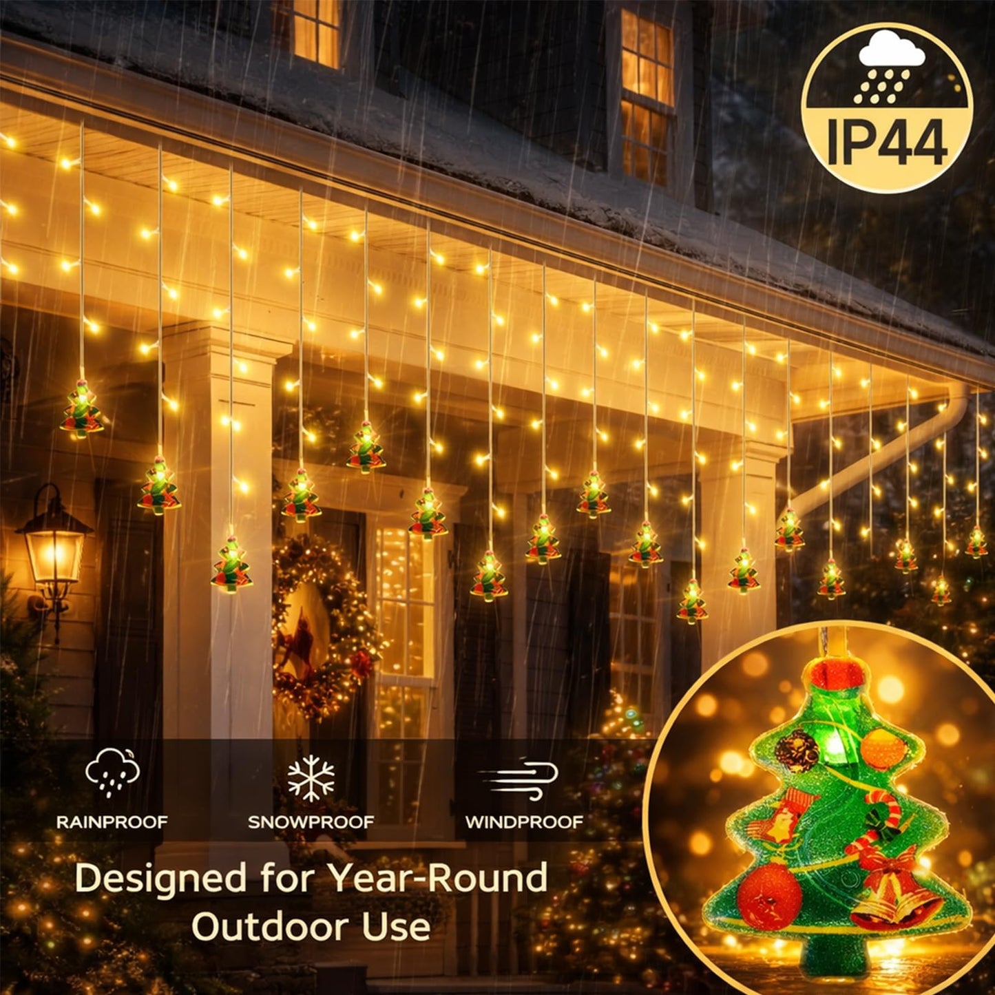 AiPertop Curtain String Light Christmas Decoration Icicle Lights 8 Modes dimmable,108 LEDs 4M Christmas and Halloween String Lights for Home,Office,Party,bar,Holiday,Party (Warm White)