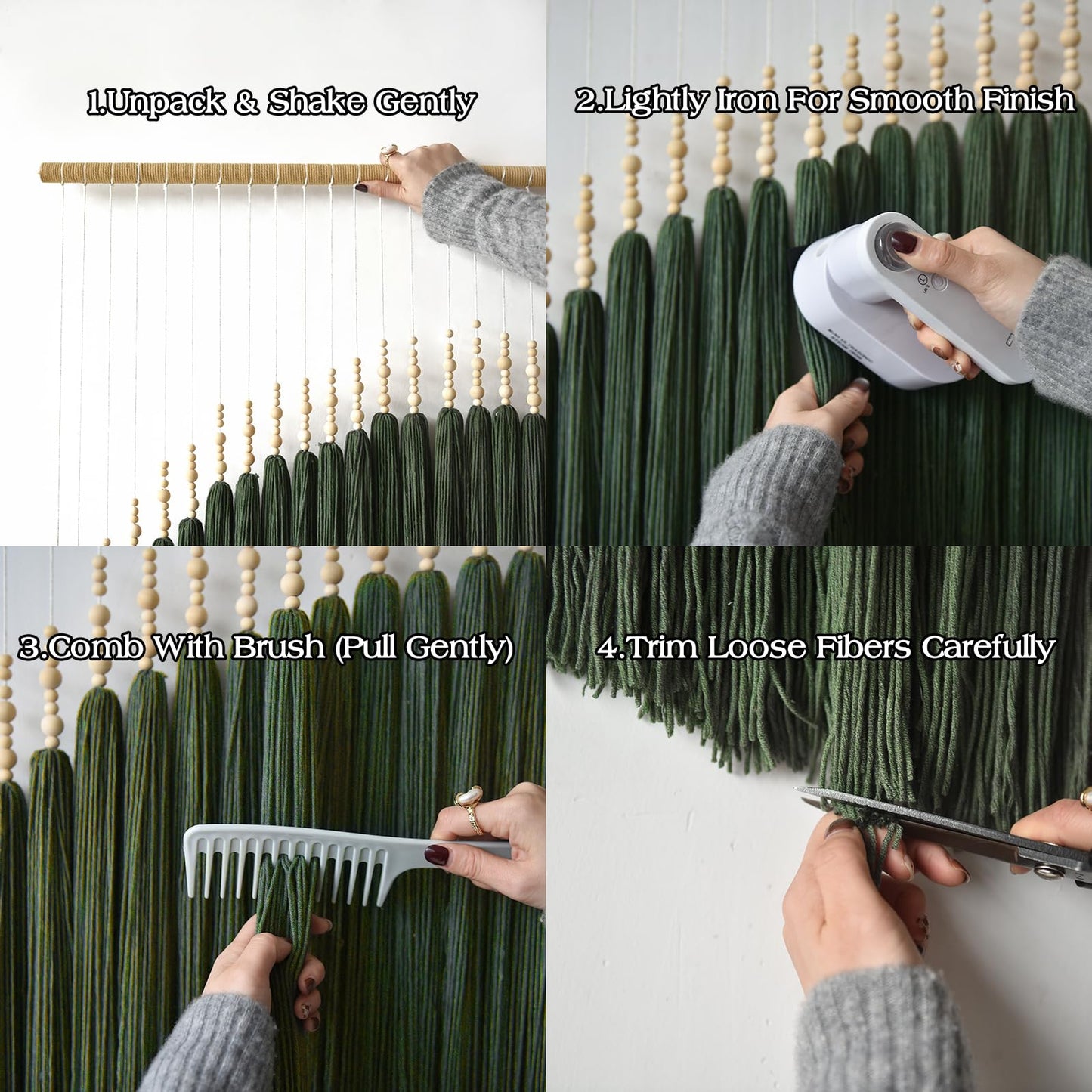 IOWER Large Macrame Wall Hanging Green Boho Decor Macrame Beads Yarn Fiber Art Beaded Tassel Home Decor For Bedroom Living room 39" W x 55" L