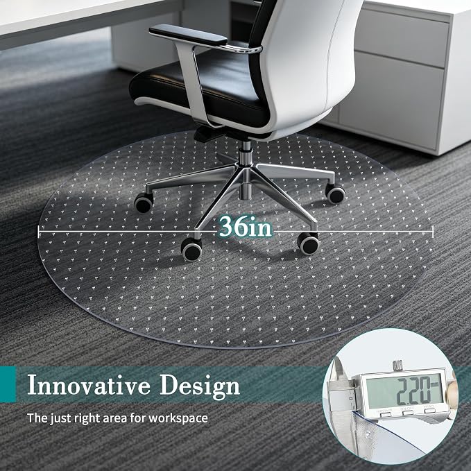 BesWin Office Chair Mat for Carpet, 36'' x 36'' Round Clear Floor Mat for Low and No Pile Carpeted Floors, Thick and Sturdy Carpet Protector for Work, Home, Gaming, Easy Glide Flat Without Curling
