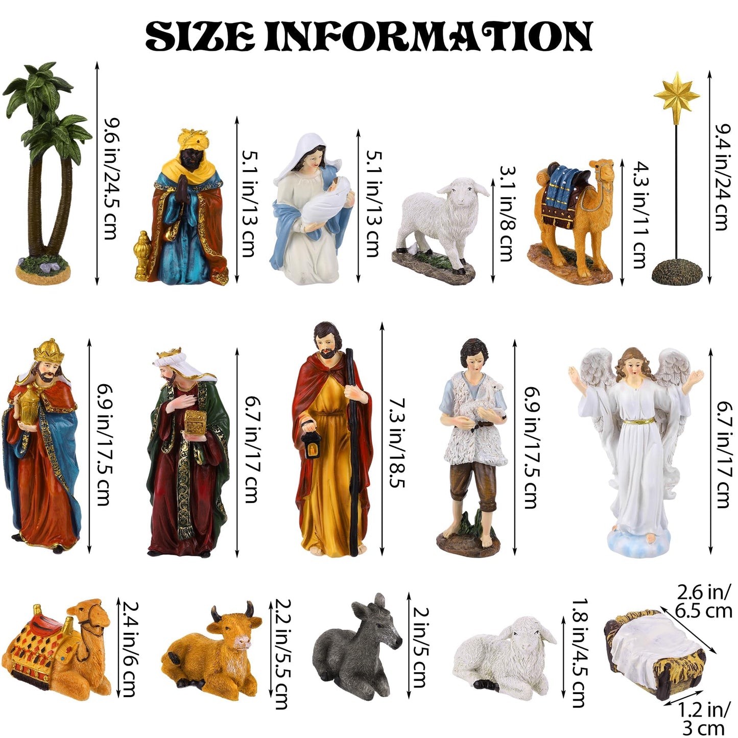 Fovths 17 Pieces Lighted Nativity Christmas Nativity Stable Manger Religious Nativity Stable Manger Figurine Resin Decor for Deluxe Edition Led Nativity Tabletop Holiday Centerpieces Decor, 7 Inch