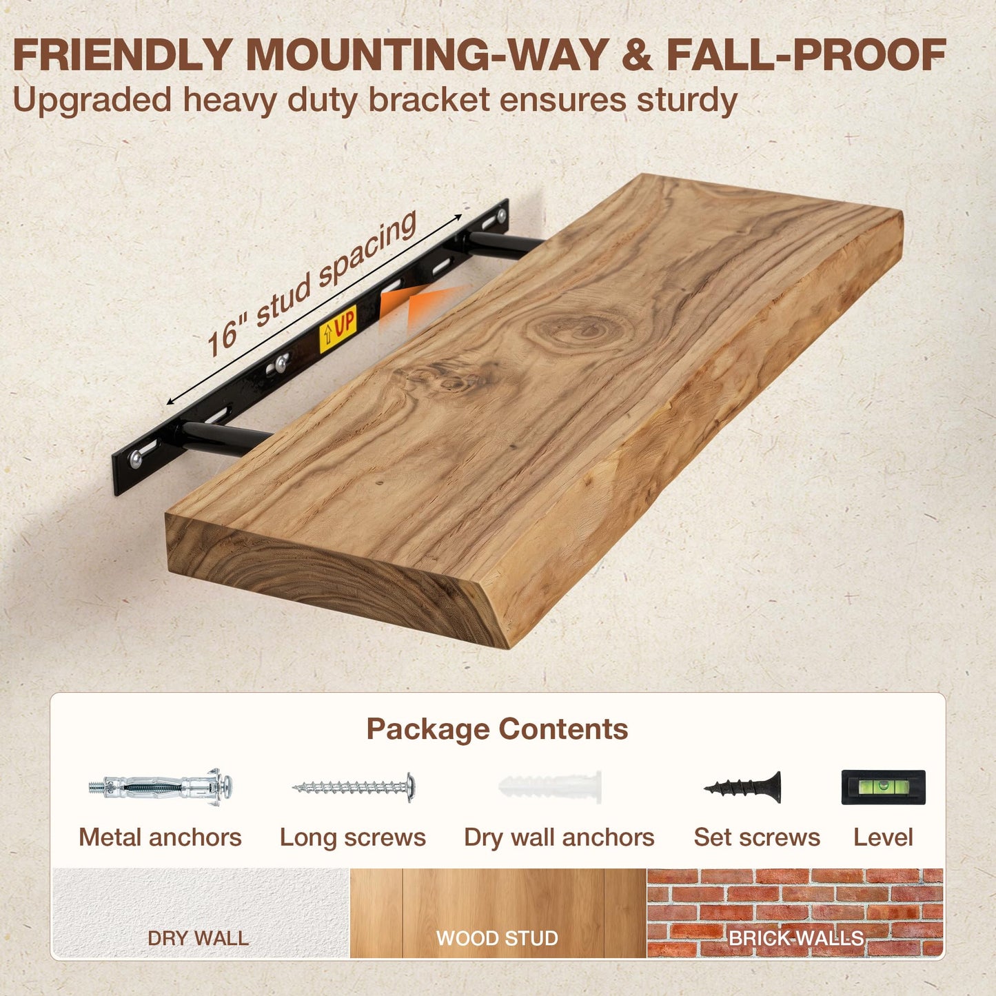 Axeman 36 inch Live Edge Floating Shelves for Wall, 8 Inch Deep Solid Locust Wood Wall Shelves - Rustic Wooden Shelves with Invisible Brackets for Living Room Bedroom Kitchen, Set of 2