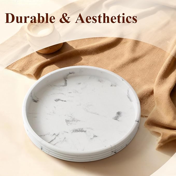 YMXYJM Round Decorative Tray - Modern Coffee Table Tray Decor, Resin Home Decor for Living Room & Bedroom. Multi-Functional Coffee Table Centerpiece with Anti-Slip Pads - 11x1.5 Inch Key Trays - White
