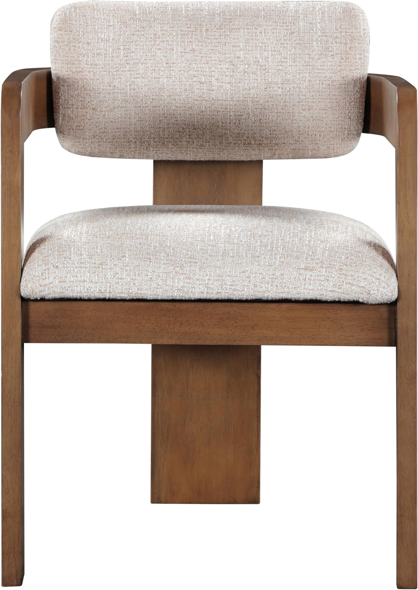 Meridian Furniture 11093Beige-C Sacha Collection Art Deco Dining Chair, Rich Beige Linen Textured Fabric, Two Tone Weave, Solid Fluted Wood Brown Finish, 22.5" W x 22" D x 31" H, Beige, Set of 2