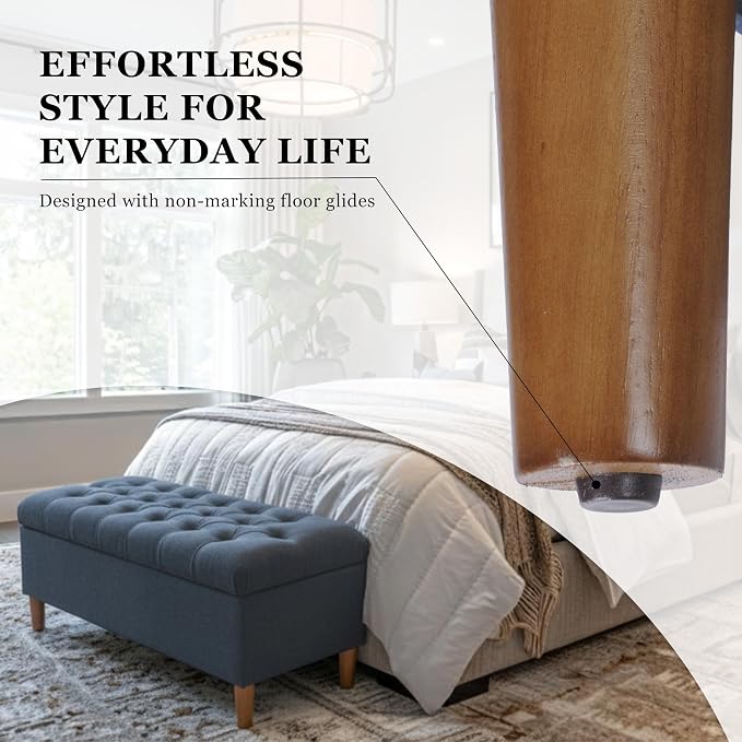 Homepop Home Decor | Tufted Ainsley Button Storage Ottoman Bench with Hinged Lid | Ottoman Bench with Storage for Living Room & Bedroom, Blue Woven