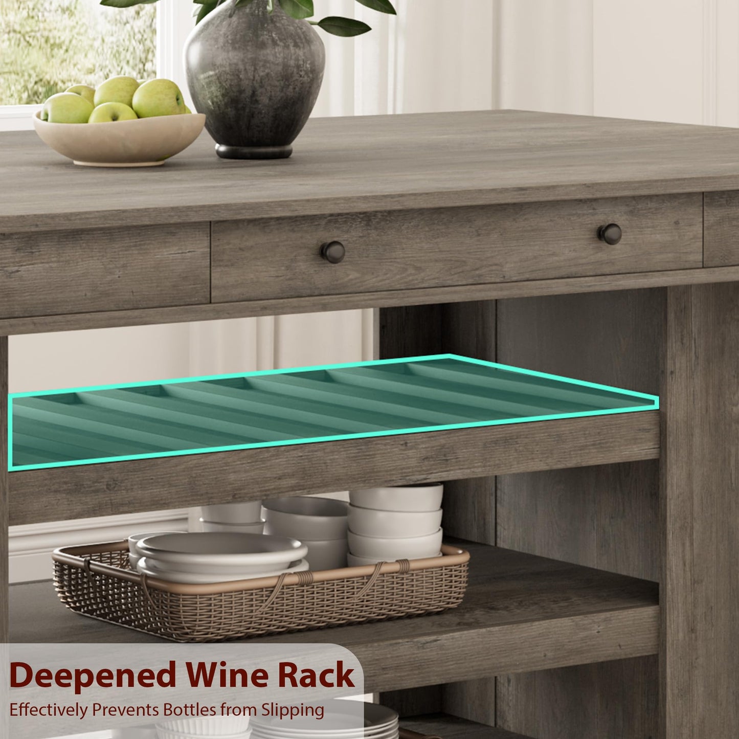 Garvee Counter Height Dining Table with 2 Drawers, 36" Farmhouse Wooden Large Bar Kitchen Table with Wine Rack & 3 Shelves, Rectangular, Thick Frame for Kitchen, Bar & Entertaining, Retro Gray