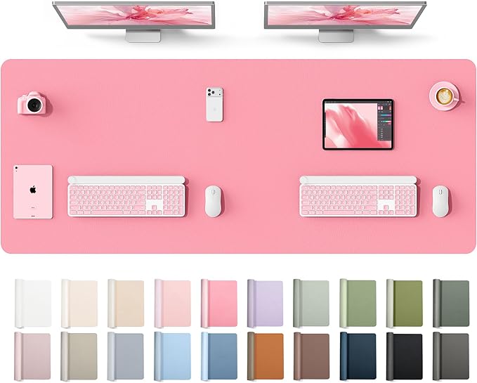 YSAGi Leather Desk Protector, Office Mat, Large Mouse Mat, Non-Slip PU Leather Blotter, Laptop Desk Mat, Waterproof Writing Pad for Office and Home(Pink, 63" x 24")