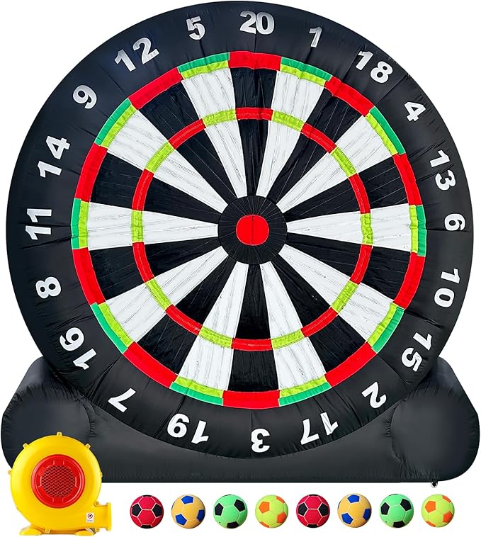 WARSUN 10Ft Giant Inflatable Soccer Darts Board Outdoor Dart Board with 8 Soccer Balls & 350W Blower for School Gym Camp Yard Sport Game(Black)